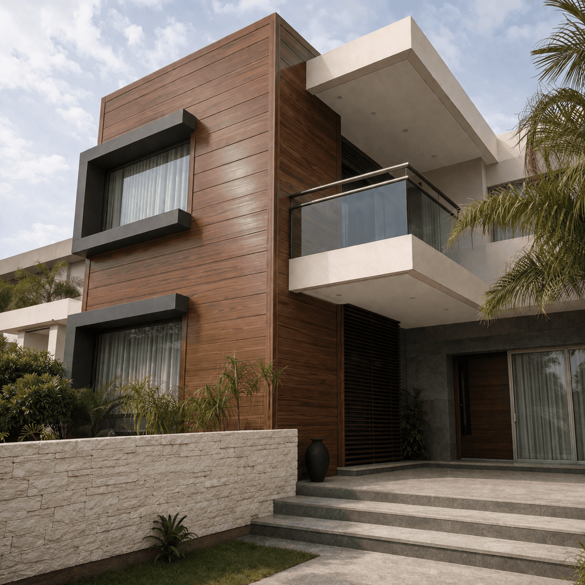 Revestimiento exterior metal siding Roble Oscuro detalle perfil | SRJ Tu Hogar Uruguay