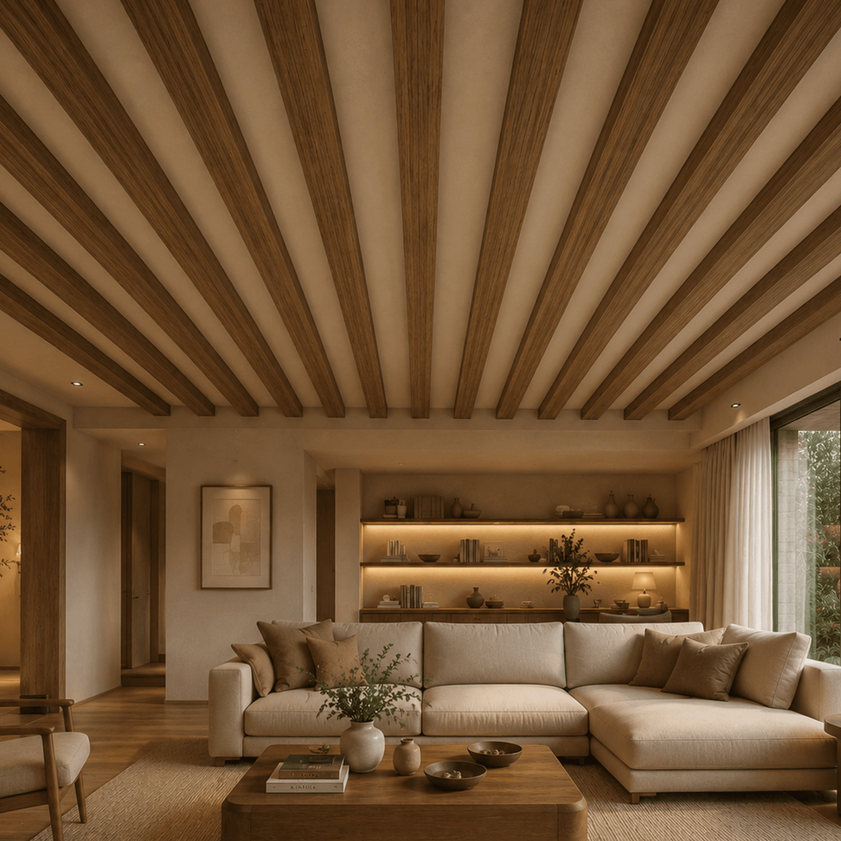 Viga decorativa interior Nogal detalle acabado madera oscura | SRJ Tu Hogar Uruguay