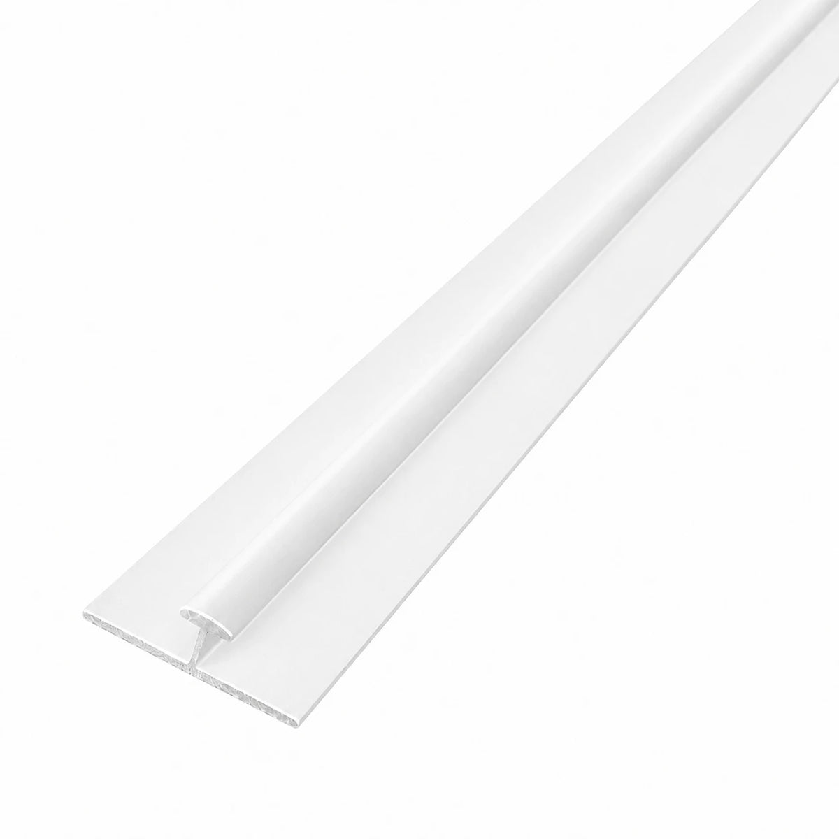 Perfil de unión blanco de 2,90 m para placa símil mármol, vista del perfil y su sección