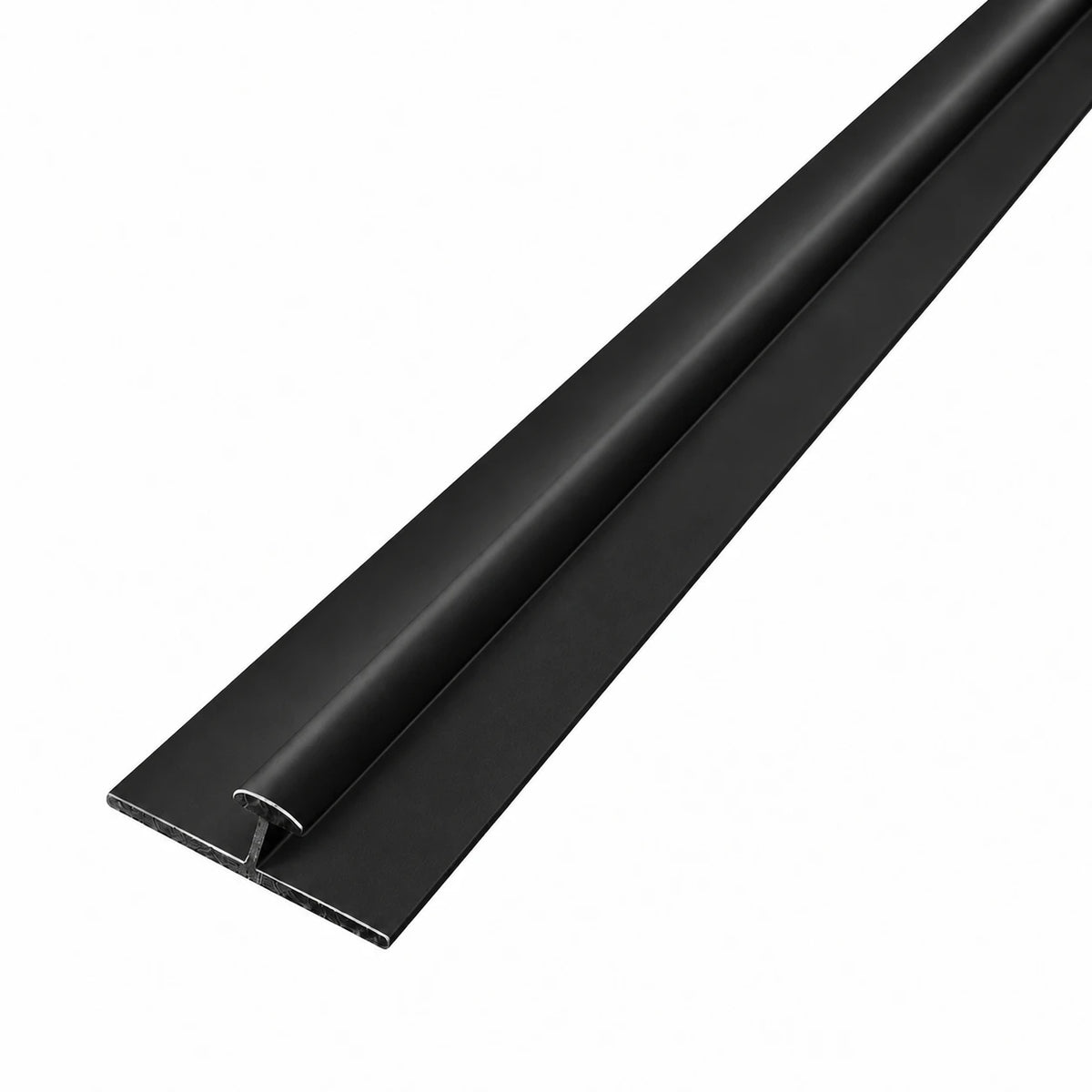 Perfil de unión negro de 2,90 m para placa símil mármol, vista del perfil y su sección