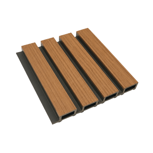 Panel WPC exterior Teak Fondo Negro revestimiento fachada bicolor | SRJ Tu Hogar Uruguay