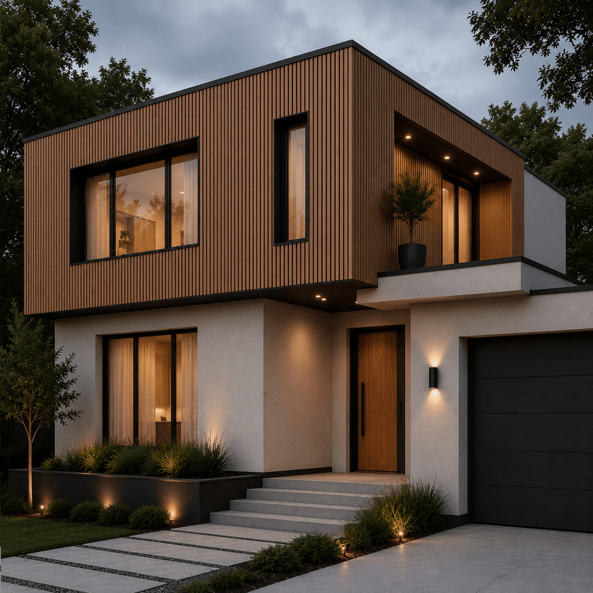 Revestimiento WPC exterior Teak Fondo Negro pared exterior elegante | SRJ Tu Hogar Uruguay