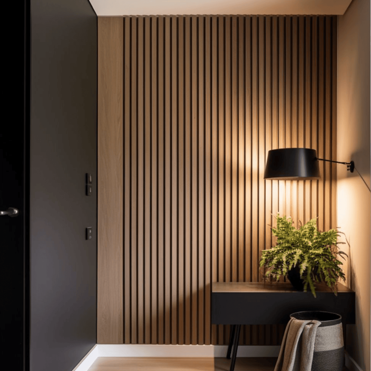 Panel WPC interior Arce Fondo Negro pared decorativa living
